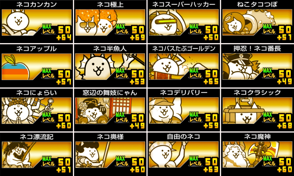 にゃんこ大戦争の激レアキャラのプラス値70達成